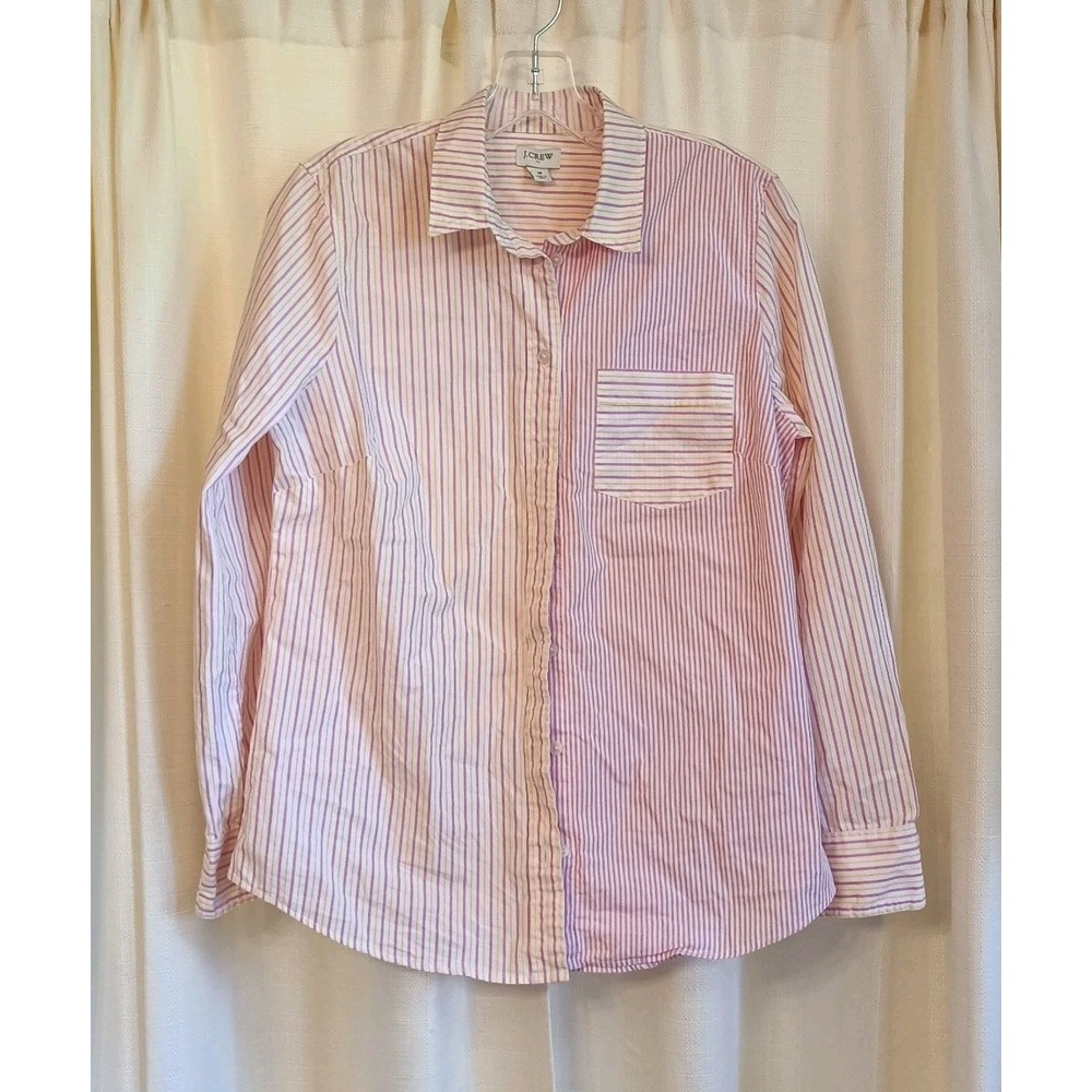 J. Crew Womens M Cotton Button Down Shirt Coastal Striped‎ Preppy Casual